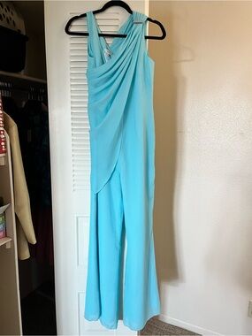 APART Aqua Disco Jumpsuit with Matching Brooched Sash